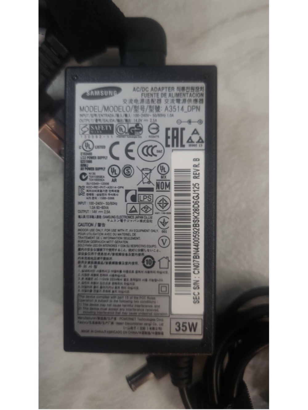 Samsung A3514_DPN 35W AC Adapter 14V 2.5A Power Supply Charger Black - Picture 2 of 4